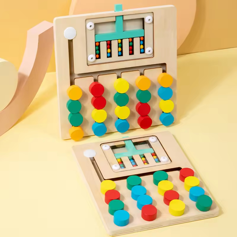 Wooden Slide Puzzle Shape Matching Toys Educational Montessori Four And Five Colors Moving Chess Toys Logic Game
