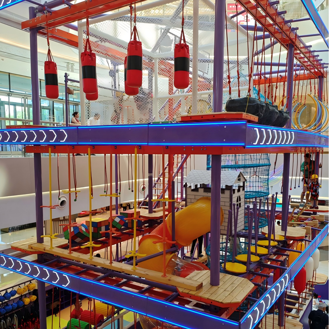 Children's Indoor Playground Equipment With Elevated Obstacle Course &amp; Rock Climbing Soft Play For Kids-Aoleao Brand