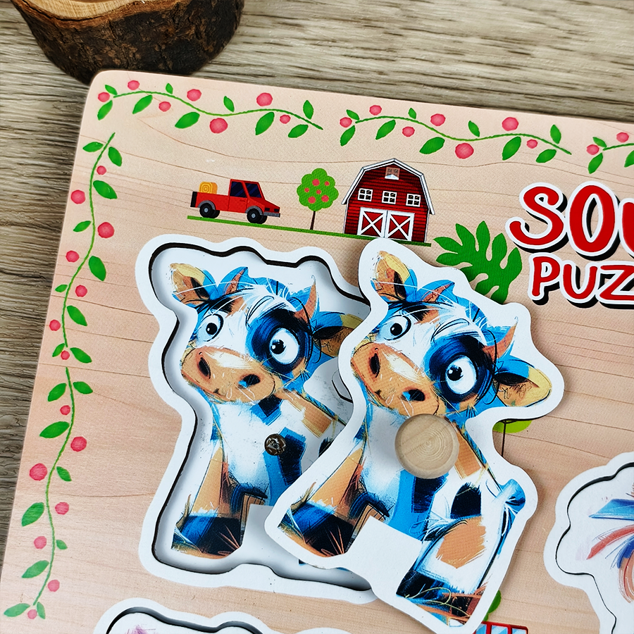 Realistic Animal Sound Interactive Educational Puzzle Toy for Kids Wood Material Sensory Learning Montessori STEM Activity