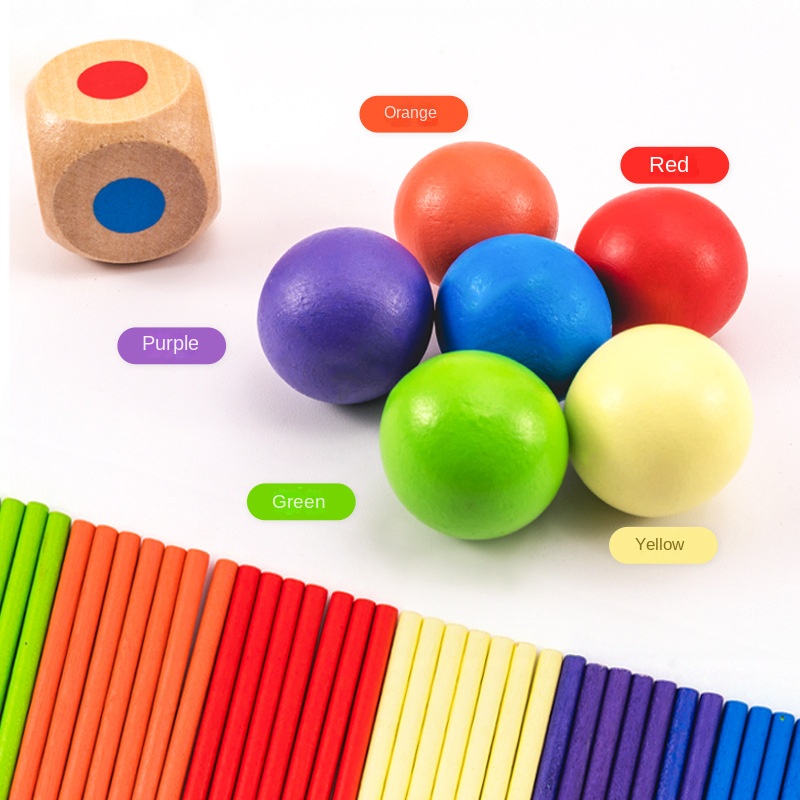 Cross-border 5 to 7 Years Children's Wooden Stick Game Puzzle Dice Color Parent-child Interactive Mathematics Montessori Toy