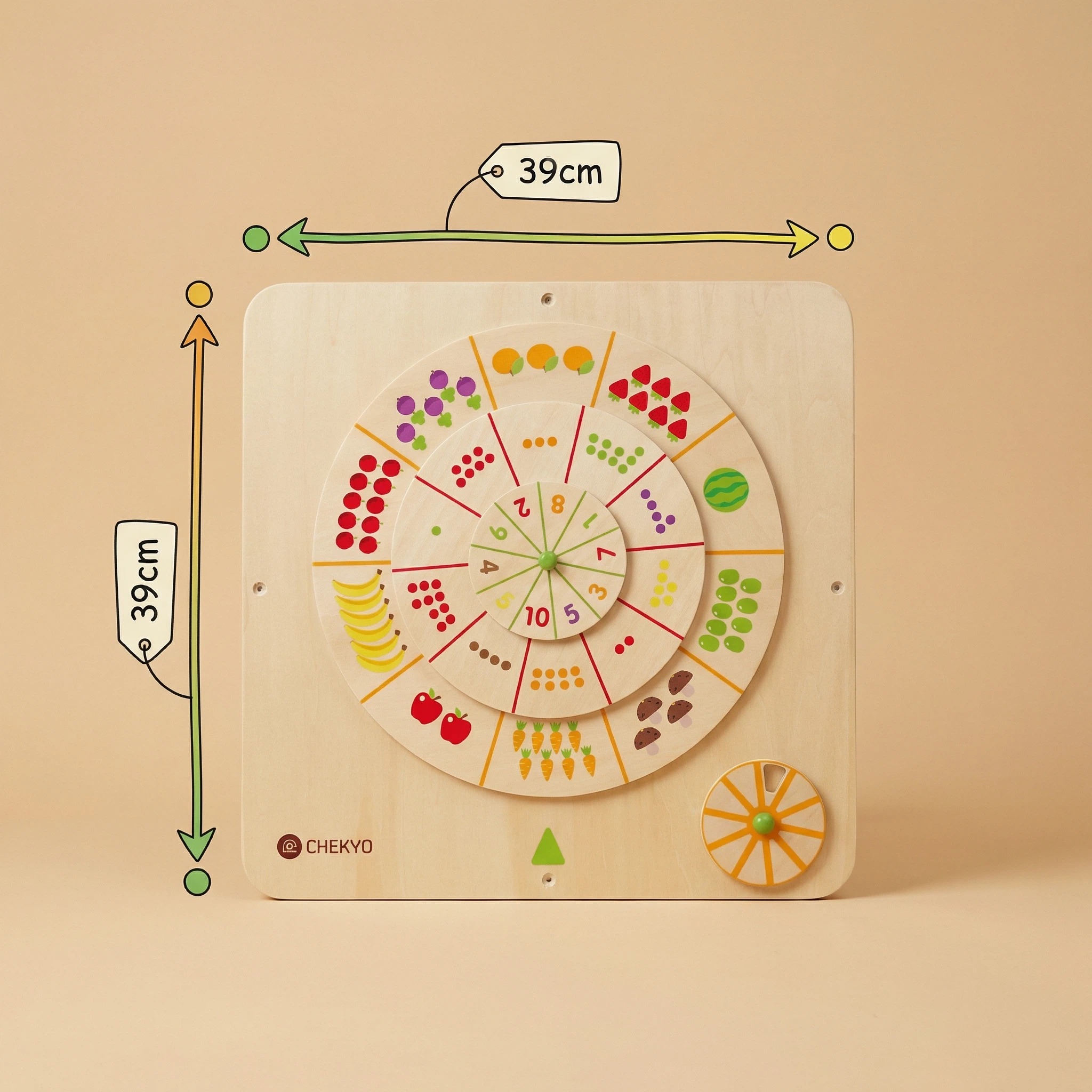 Interactive Space-Saving Montessori STEM Wooden Fruit Vegetable Educational Busy Board Wall Toy-Kids Cognition Number Learning