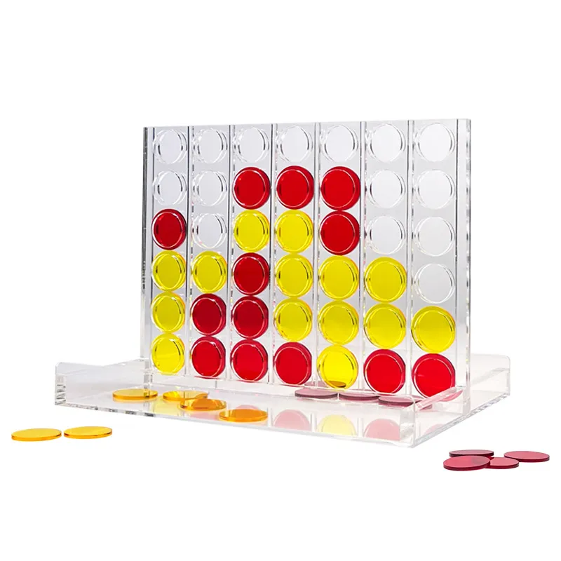 Acrylic Stereo Board Game with Red Yellow Pieces Educational Game