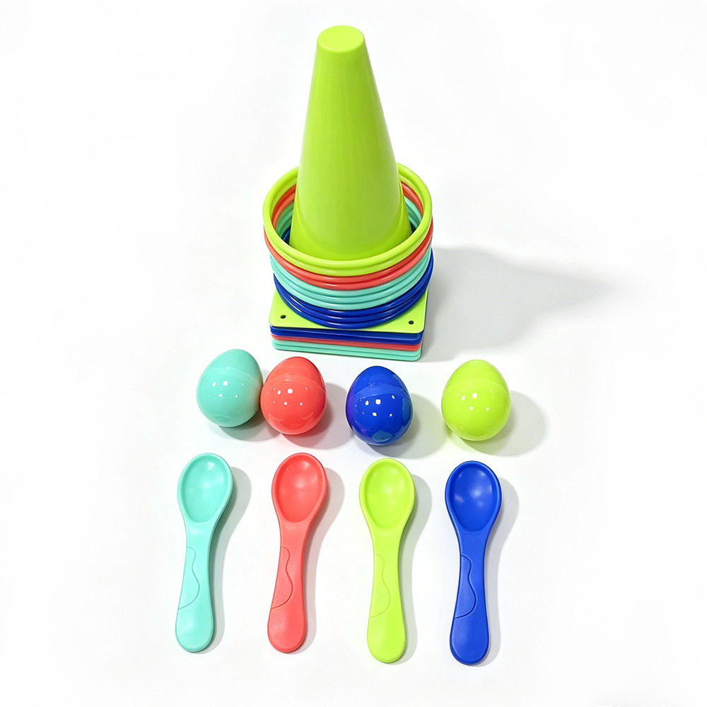 Educational Family Interactive Game Set - Ring Toss &amp; Egg Spoon Race with Colorful Cones for Kids