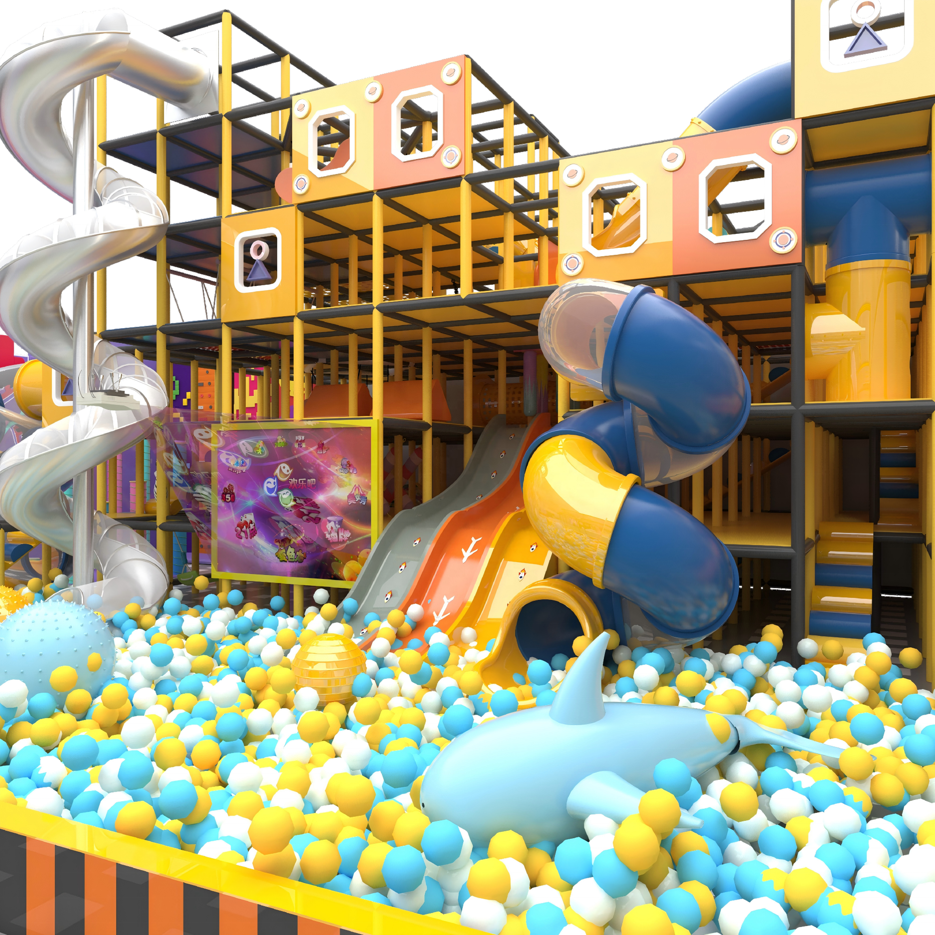 9m Height Indoor Playground With Spiral Slide &amp; Multi-Layer Play Structures | Commercial Kids Amusement Equipment