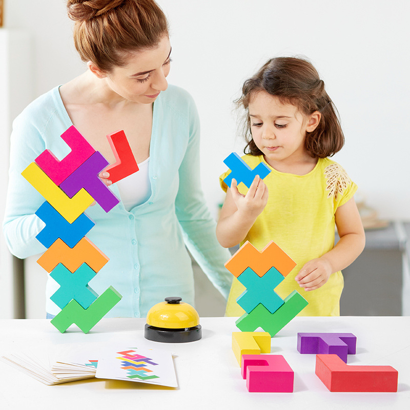 3D Building Blocks Early Education Logic Puzzle Toys Thinking Training Teaching Game Double Person Puzzle Wooden Toys