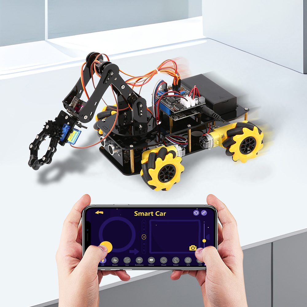 ACEBOOT WiFi IOT Project 4WD Mecanum Wheels Robot Arm Car Kit for Arduino STEM Education Kids Toys Coding Learning for Kids