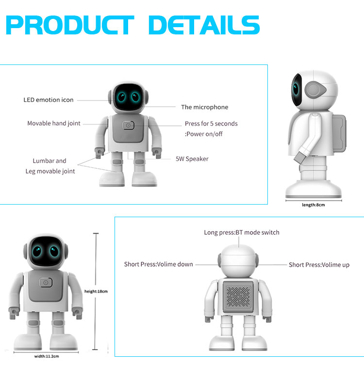 Smart Educational Chatting RGB LED Dancing Robot Toy with for &amp; USB-C Programming Speaker-Creative Gift