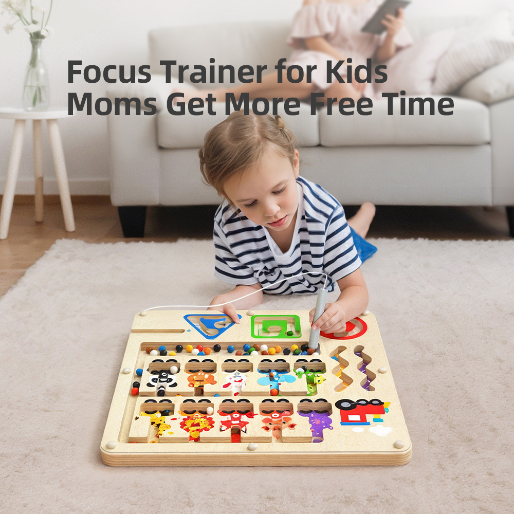 Montessori Wooden Educational Toys for Toddlers 1-3 Years Sensory Train Magnetic Maze