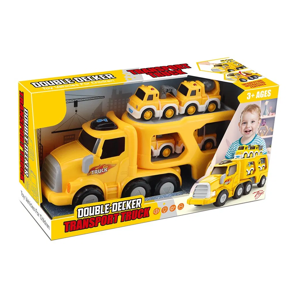 Hot Sales Promotional Gift Kids Creative Plastic Toys Electric Construction Truck Carrier Transport Trucks Toys with Sound and Light