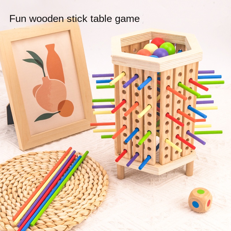 Cross-border 5 to 7 Years Children's Wooden Stick Game Puzzle Dice Color Parent-child Interactive Mathematics Montessori Toy