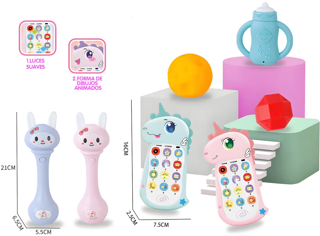 Early Education Sensory Learning Music Toys Rattle Soft Silicone Teether Mini Smart Phone Set for Baby