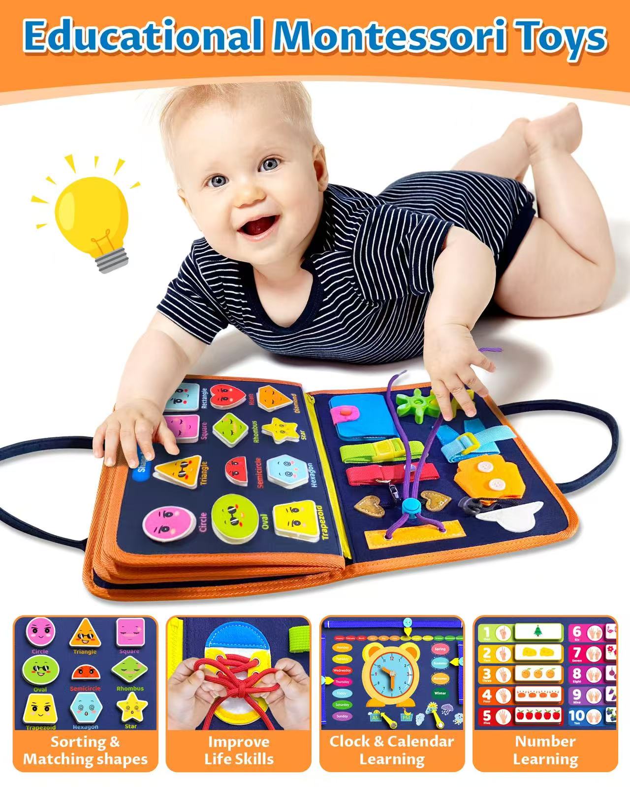 Various Multi Page Styles Educational Learning Felt Montessori Sensory Board Learning Fine Motor Skills Toddler Busy Board