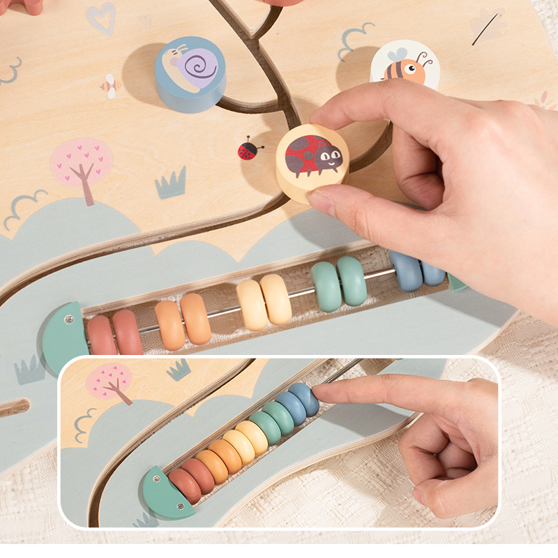 KWONG U TOYS Toddler Rainbow Wooden Sensory Board Montessori Educational Toy 38.8x27cm Multiple Activities Interactive Busy