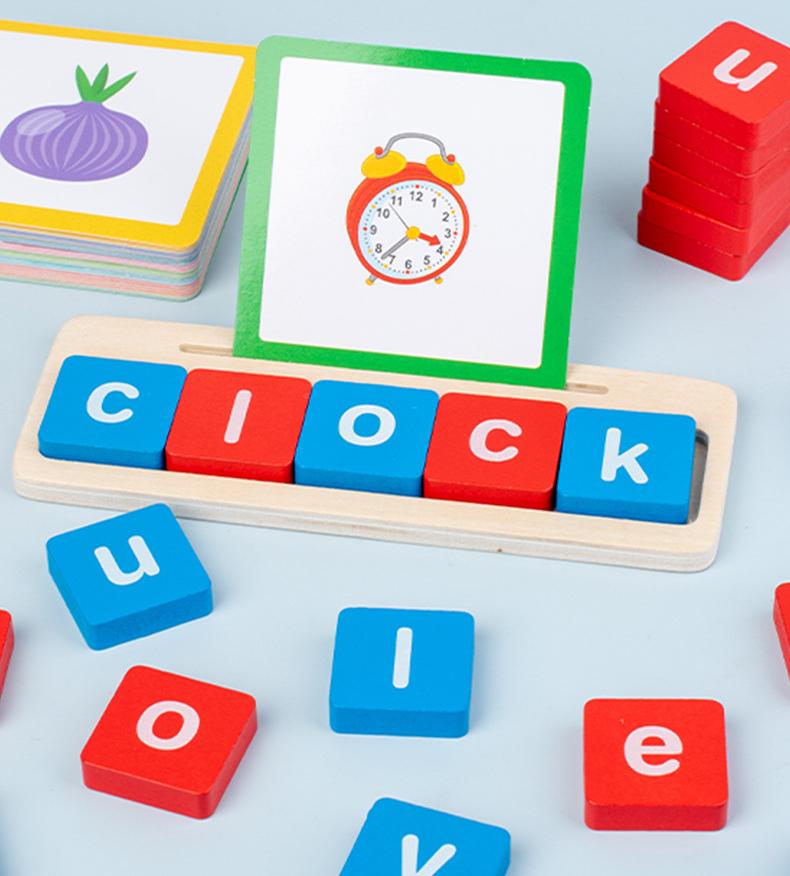 Word Spelling Game Wooden Toys Preschool English Learning Toys Puzzle Early Education Parent Child Interactive Q&amp;A Toys
