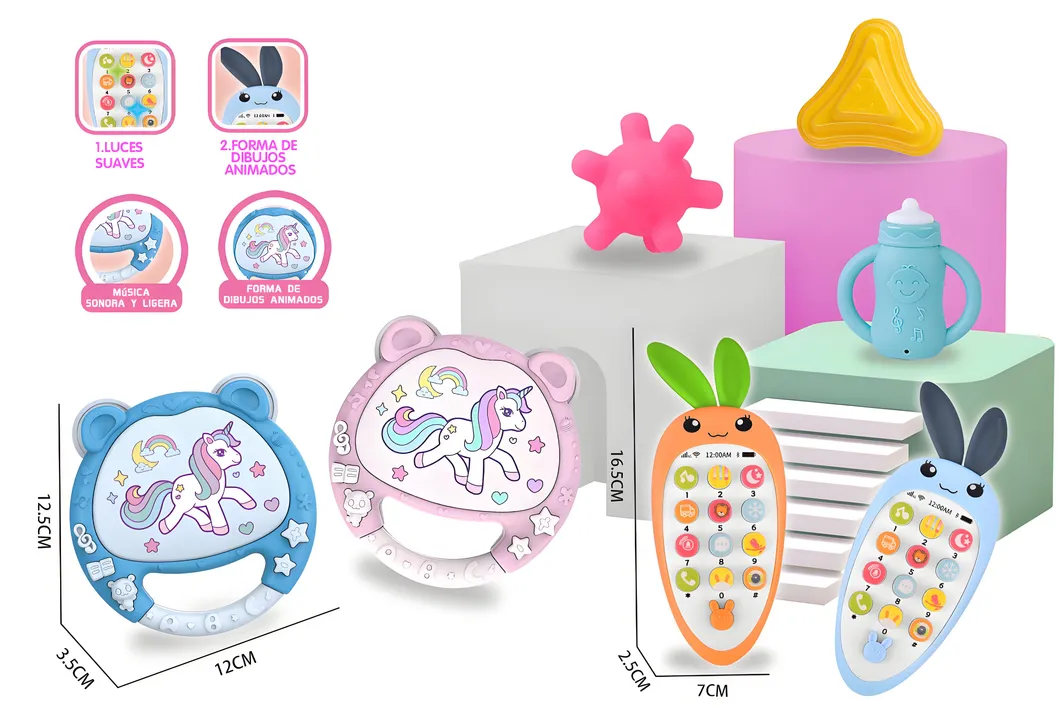 Early Education Sensory Learning Music Toys Rattle Soft Silicone Teether Mini Smart Phone Set for Baby