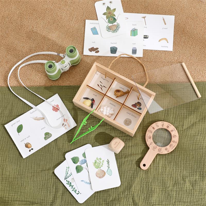 Cross-border Early Education Exploration Cognitive Toys Outdoor Adventure Zhejiang Wooden Magnifying Telescope Animal Plant Set