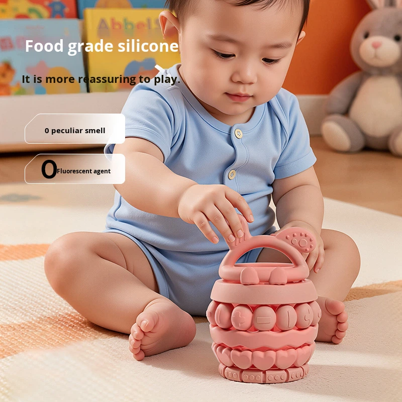Multi Colored Silicone Stacking Toys for Early Childhood Education and Cognitive Development, Children's Building Block Set