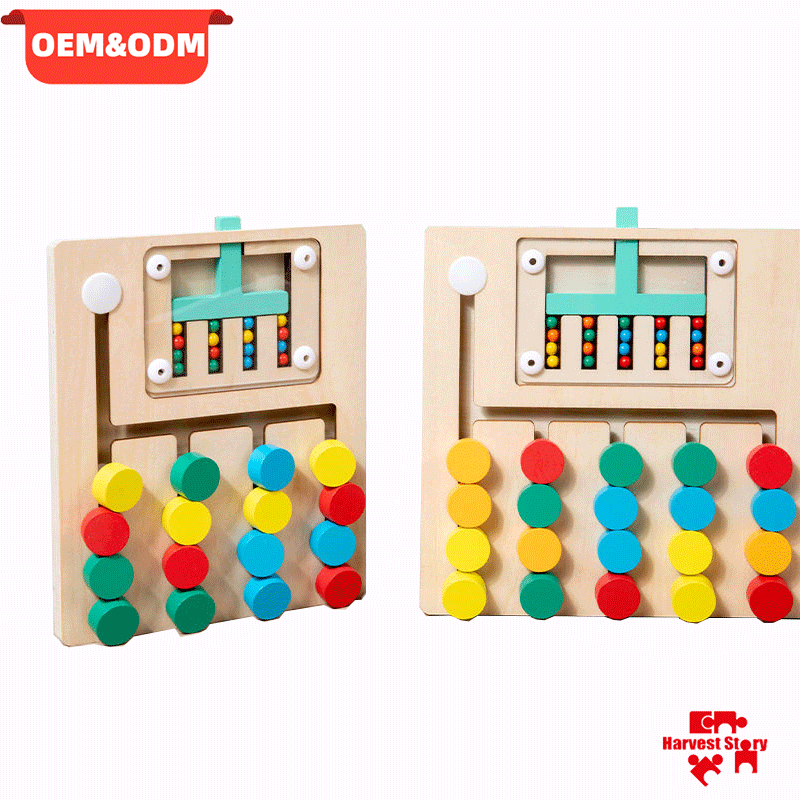 Montessori Slide Puzzle Wooden Color Matching Board Logic Game Kids Travel Toys Preschool Learning Educational Birthday Gifts