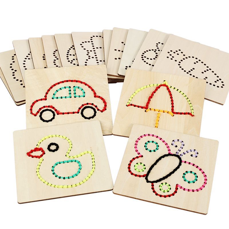 Wooden Children's Fun DIY Handicraft String-wearing for Developing Fine Motor Skills Concentration and Creativity Toy