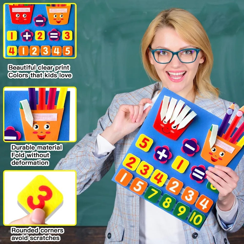 Kids Preschool Montessori Math Counters Learning Numbers Felt Board Counting Toys Handmade Animal Prints Multi-color Gifts