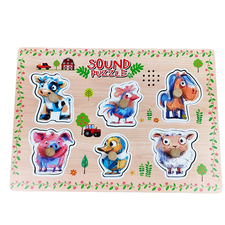Realistic Animal Sound Interactive Educational Puzzle Toy for Kids Wood Material Sensory Learning Montessori STEM Activity