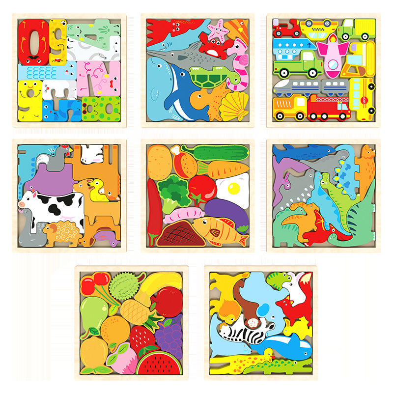 Wholesale Cartoon Animal 3D Jigsaw Puzzle Board Montessori Education Early Learning Assembling Block for Kids