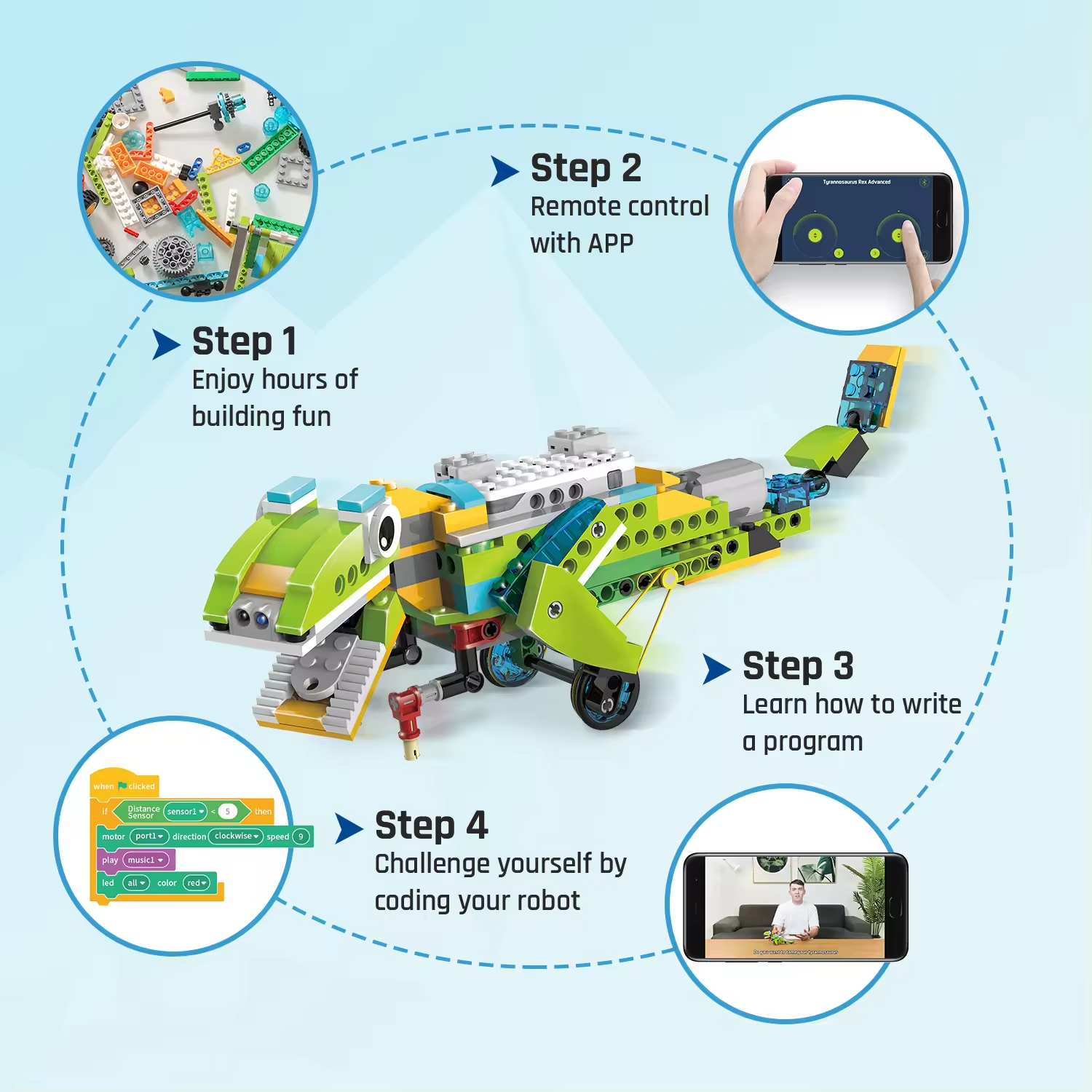 Application Control Intelligent Programmable Robot Electric Programming Toy Plastic Building Block Assembly Coding Toys for Kids