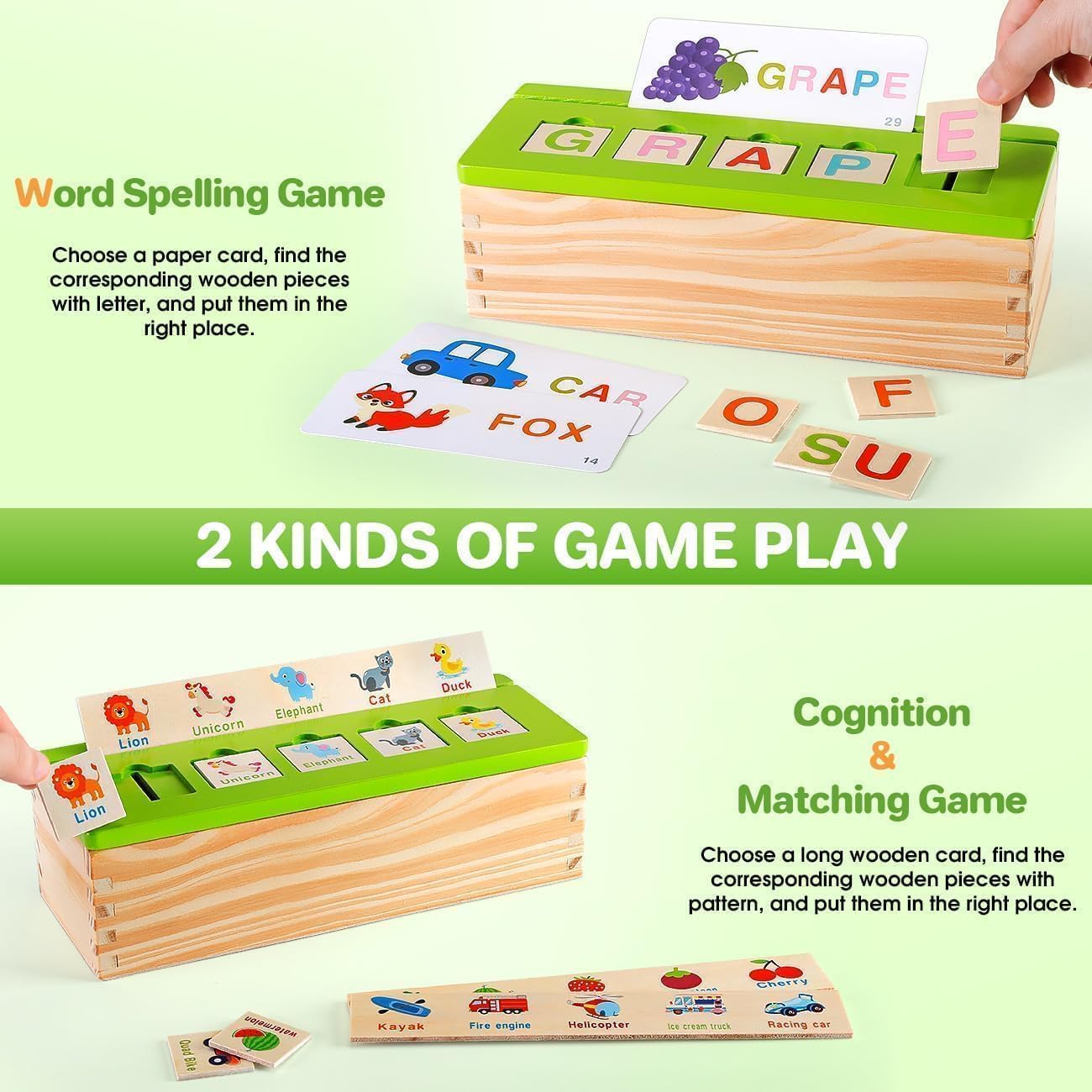 Montessori Wooden Educational Toys Unisex Toddlers 3-5 Years Old Spelling Cognition Matching Game Preschool Math Learning Tool