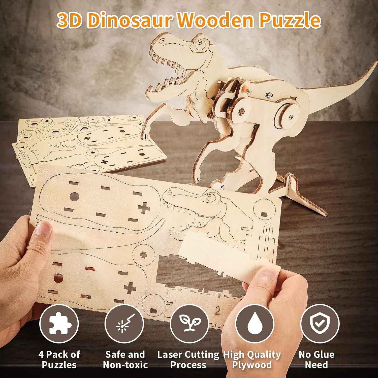 Educational Wooden Dinosaur Construction Toys for Young Minds Stem Kits 3D Building Stem Creative Scientific Programming Learning Wooden Educational Toys for Ki