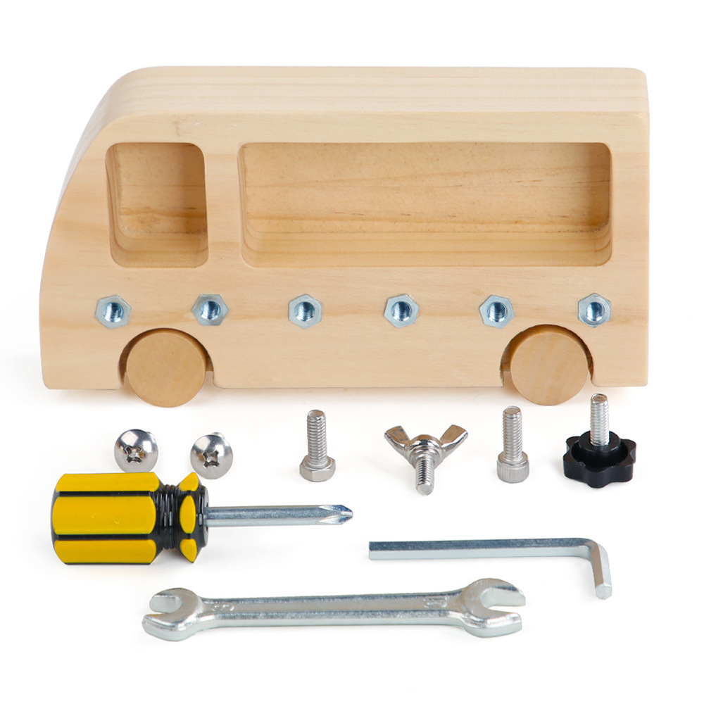 Montessori Bus Busy Board Toy for Kids, Screwdriver Tool Set for Fine Motor Skills Training
