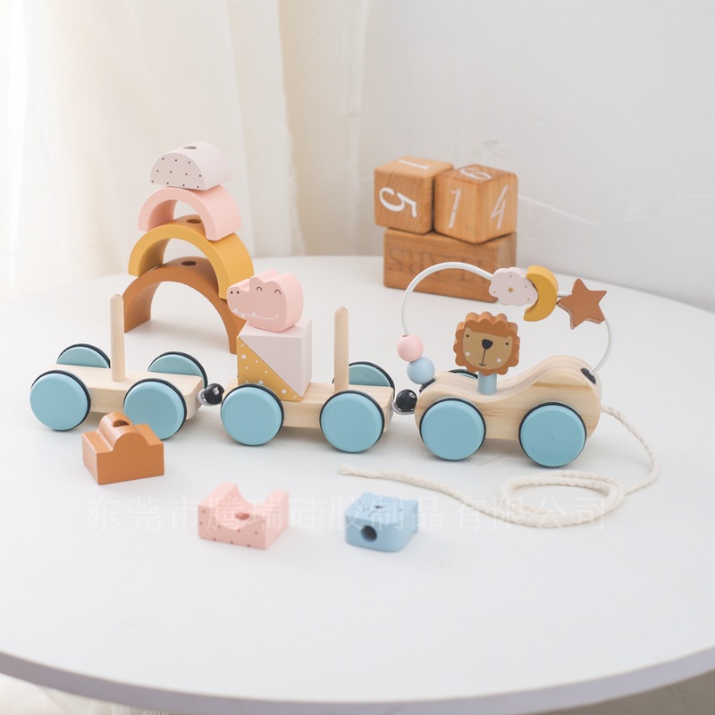 Customizable Wooden Drag Car Toys for Preschool Children Montessori Early Childhood Geometric Training Playing