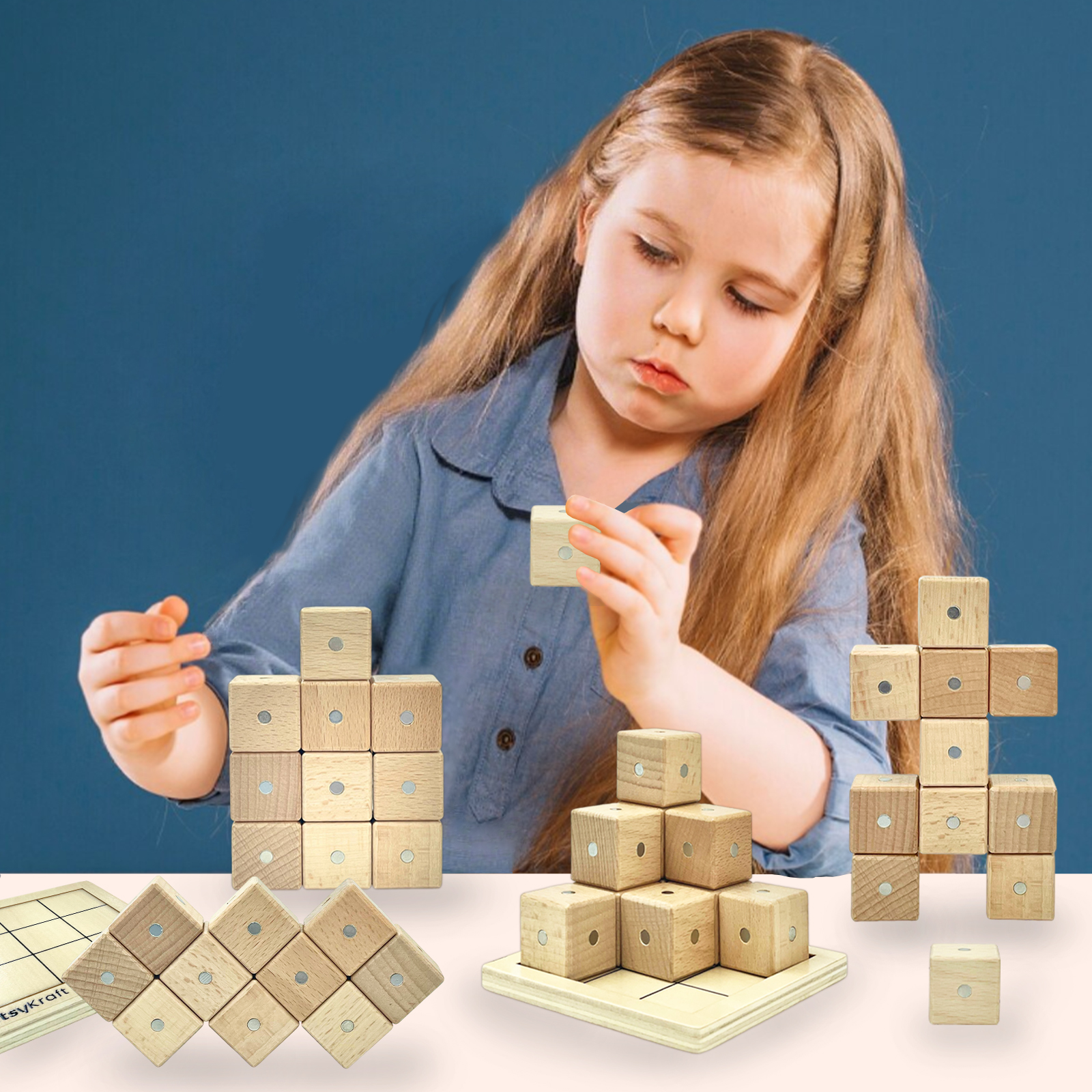 2025 Learning Preschool Toys Wooden Magnetic Building Blocks Magnetic Tile Montessori Blocks Set for Kids