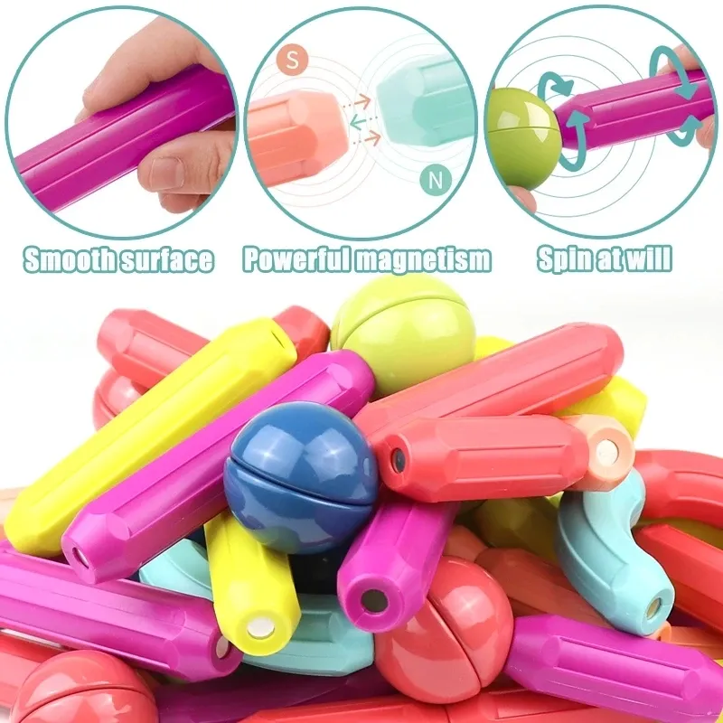AiJH DIY Creative Educational Stem Magnetic Building Blocks Set Magnet Block Sticks Juguete De Bloques Toys