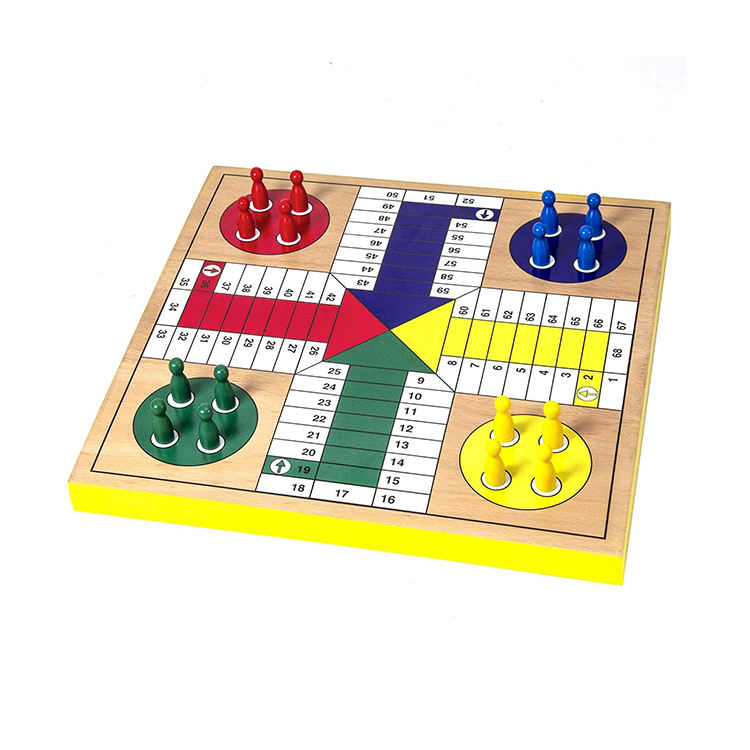 Factory Production Wholesale Hot Sale Educational Wooden Ludo and Snakes and Ladders Board Games Set for Kids Adults