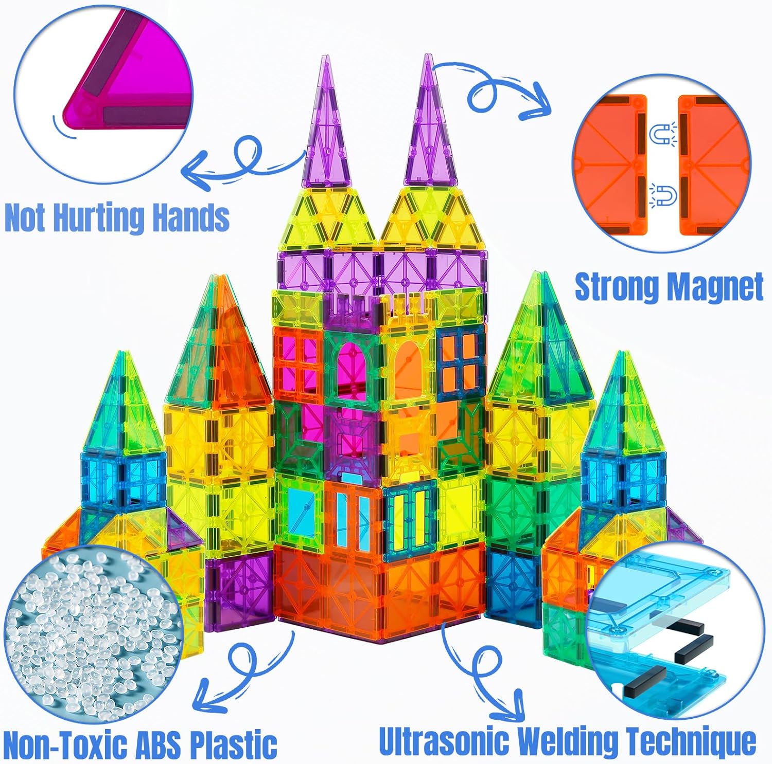 Magnetic Plastic Tiles Building Blocks for Kids Ages 4-9 Stacking Set STEM Preschool Educational Learning Construction Toy