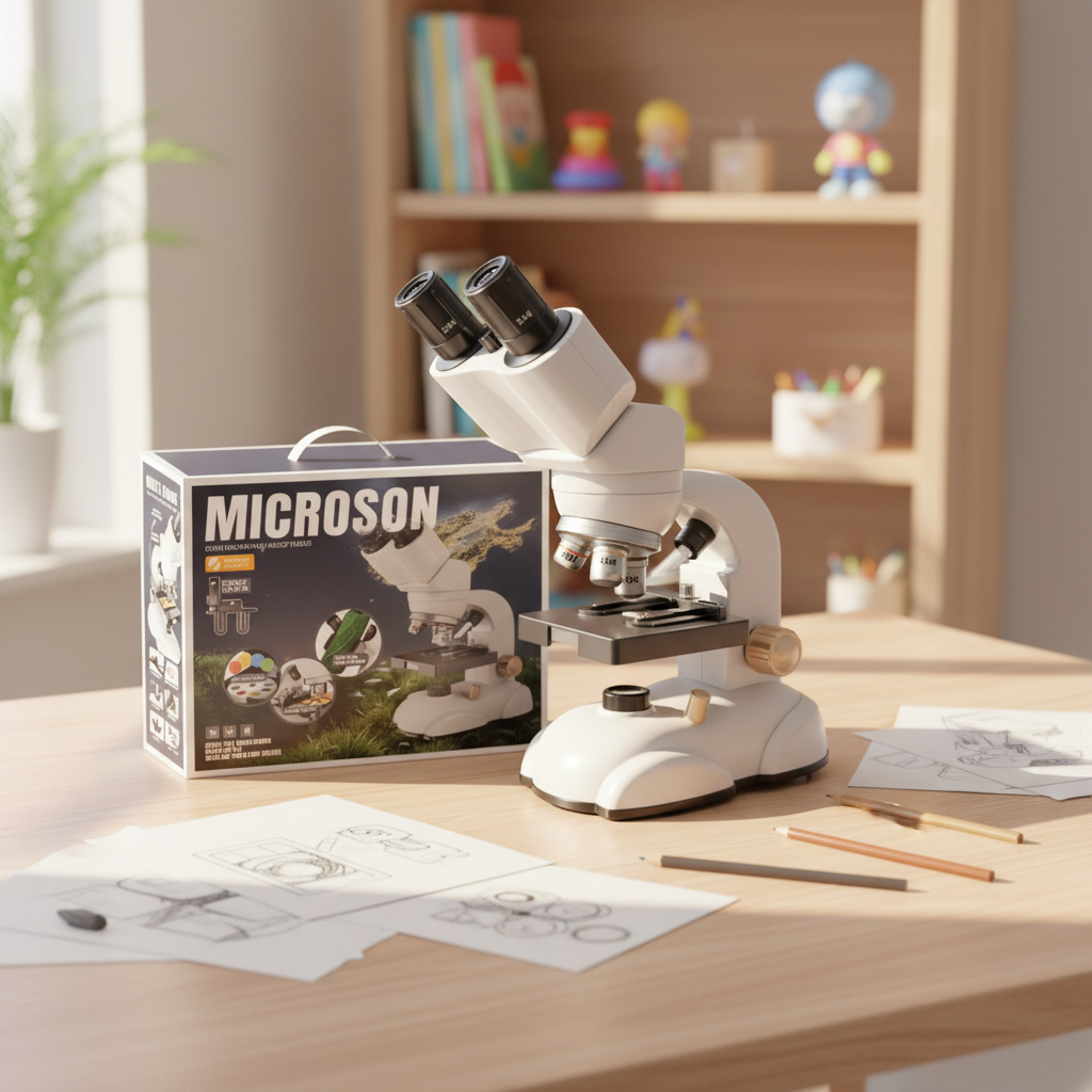 Kids Binocular Microscope Kit 20X-80X Magnification Mobile Phone Adapter Educational Science Toy for Students