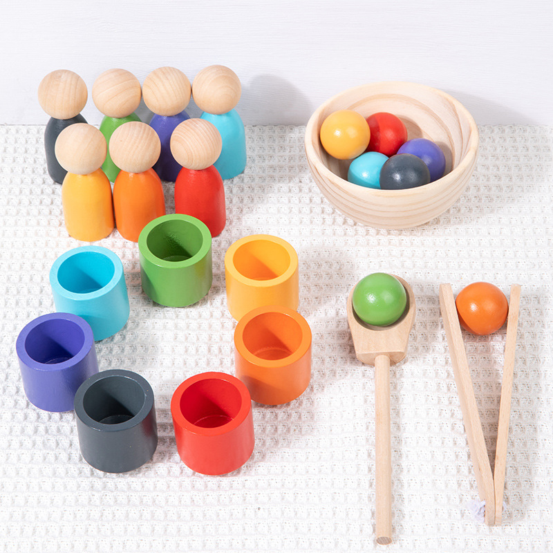 Children's Infant Early Learning Montessori Wooden Seven-color Ball Cup Color Classification Cognitive Matching Educational Toys