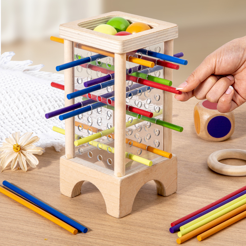 Wooden 4 Sided Wooden Stick Board Game Interactive Montessori Early Childhood Education Toy for Parent-child Interaction
