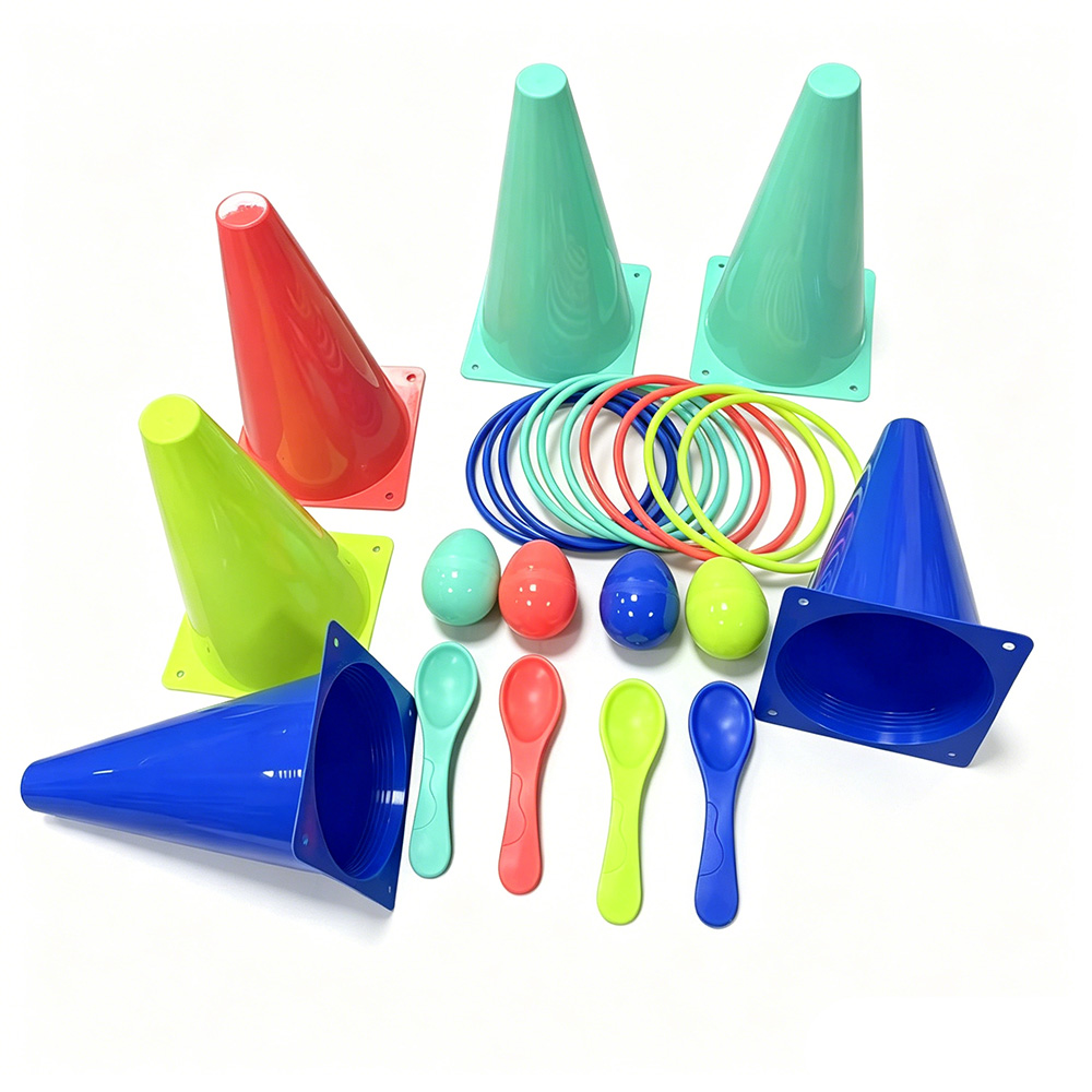 Educational Family Interactive Game Set - Ring Toss &amp; Egg Spoon Race with Colorful Cones for Kids