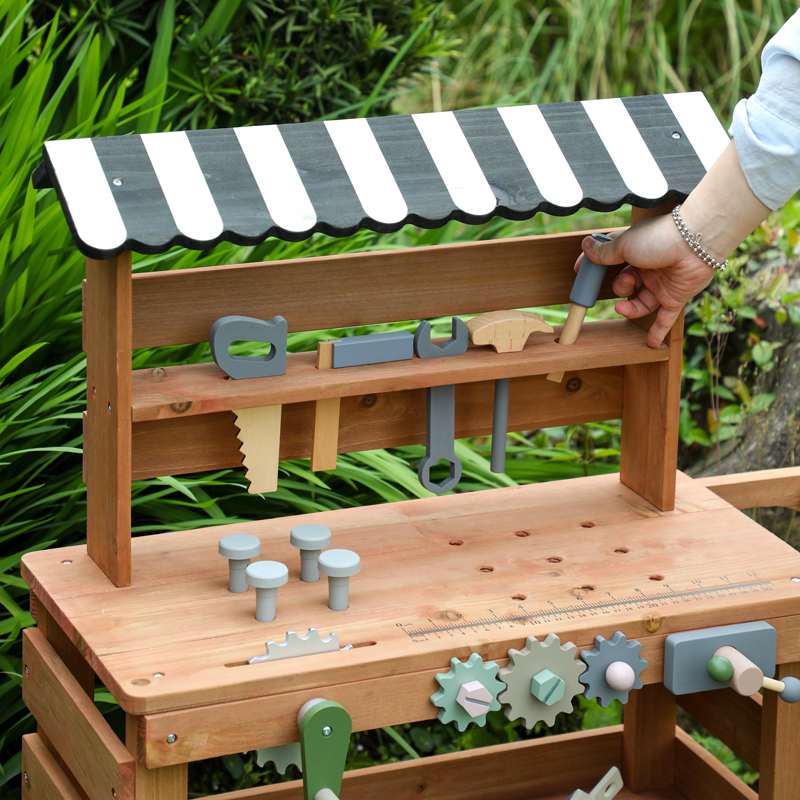 Premium Wooden Kids Workbench Toy with Realistic Tools for Pretend Play and Early Childhood Skill Development