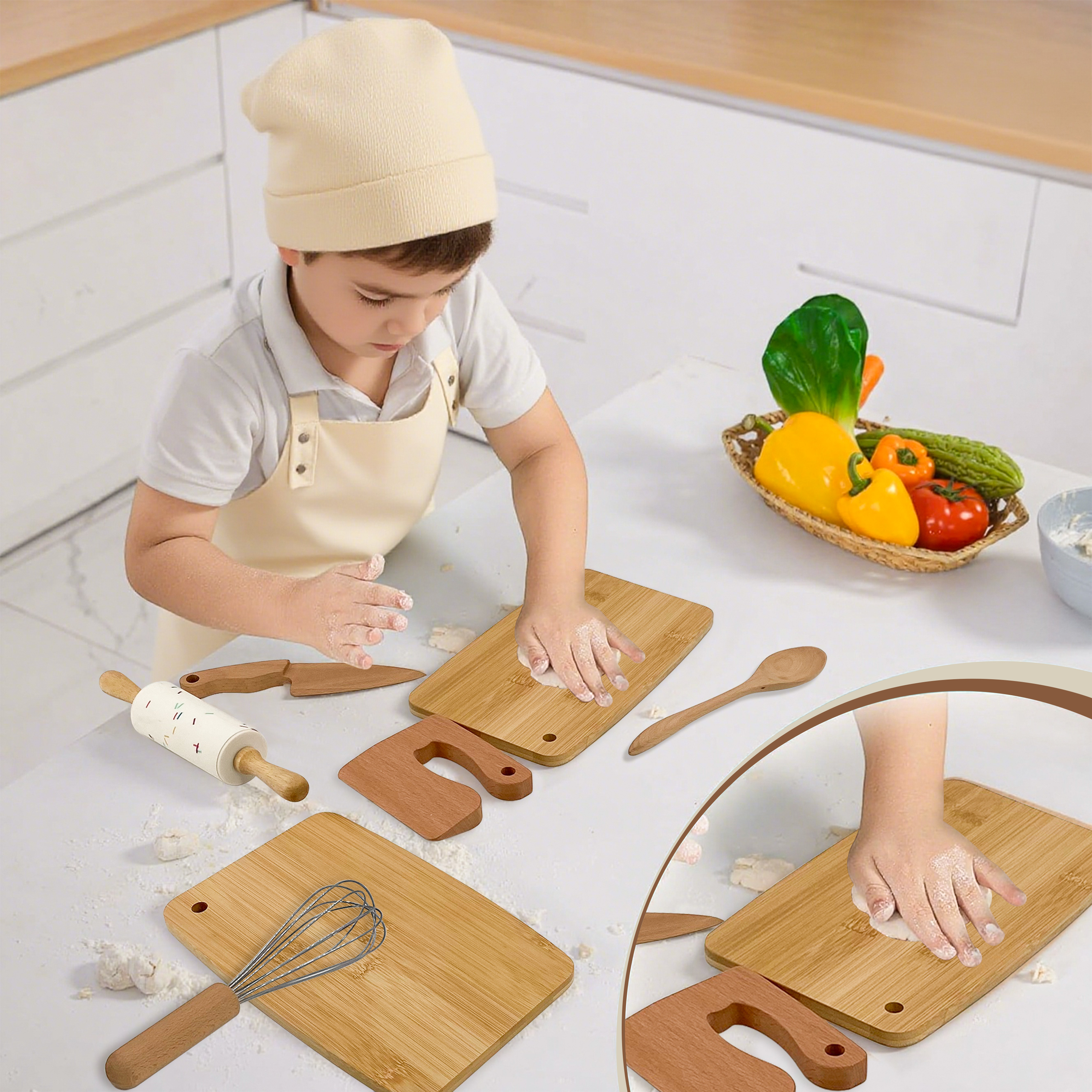 Early Educational Children Life Skill Learning Toy Wooden Baking Cookware Sets Kids Simulation Cooking Toy