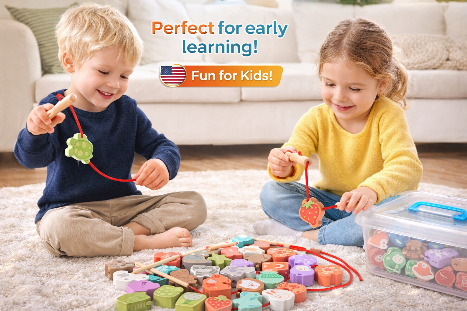 43 Pcs Macaron Farm + Ocean Beads Montessori Wooden Toys Box Smart Early Education Sensory STEM Toys for Toddlers Children