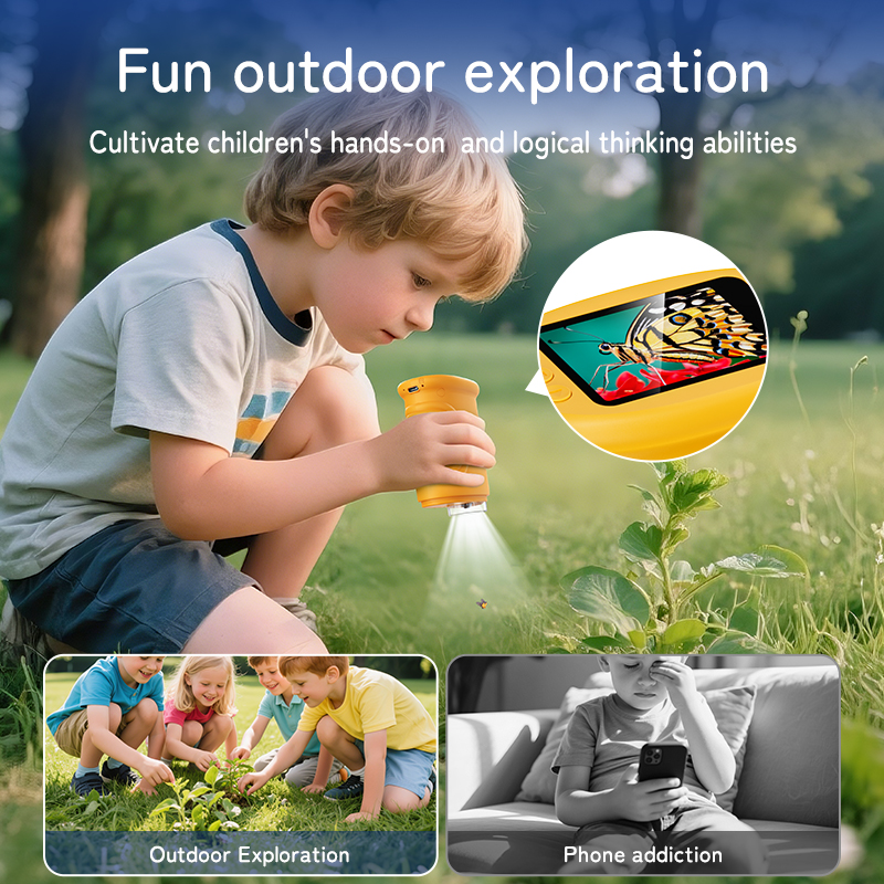 Kids Pocket Microscope 2 Inch Screen Inskam 382 Microscope Toy 1000X 8LED Light Mini Microscope for Kids Outdoor Science Kit