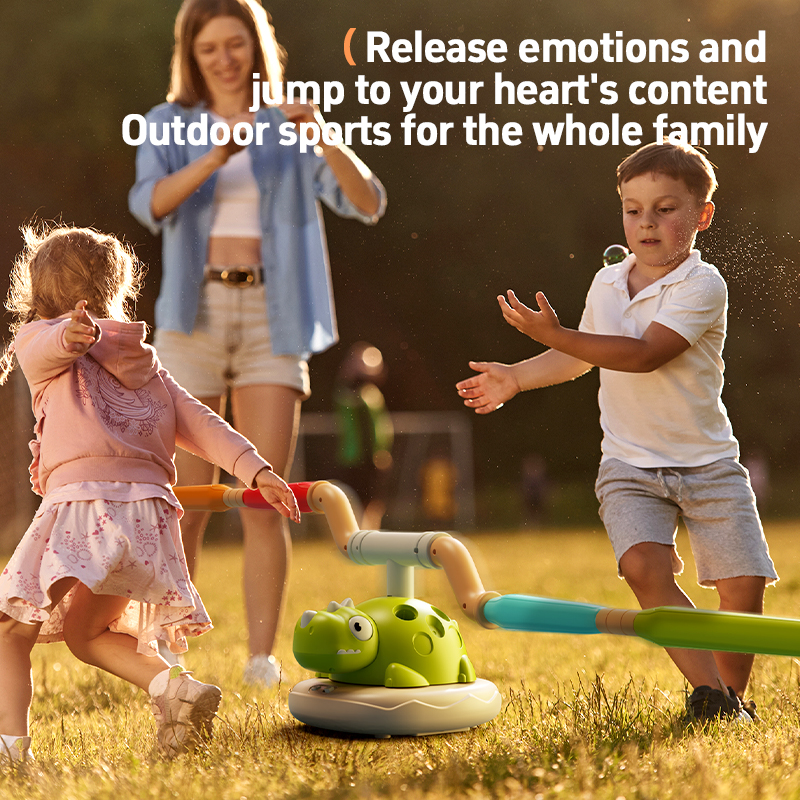 Unisex Educational Outdoor Sports Entertainment 3-in-1 Dinosaur Machine Set Launch Rocket Jump Rope Ringtoss Game Plastic