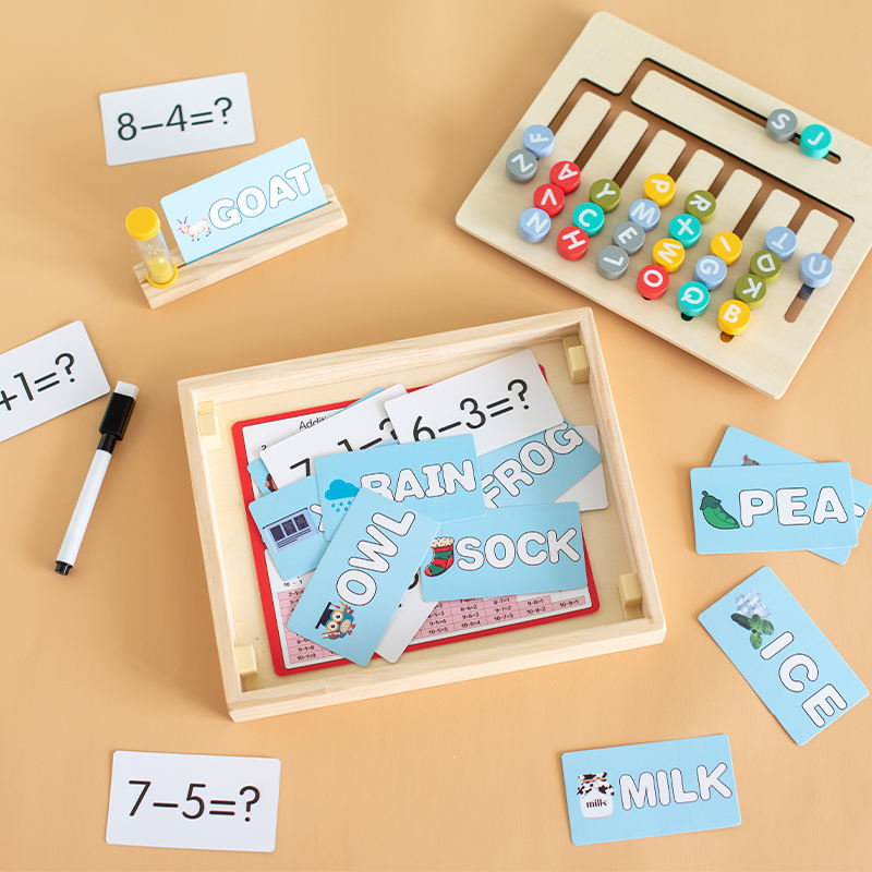 Double-Sided Math Letter Learning Box Interactive Montessori Toy with Arithmetic Games Letter Recognition Educational Gift