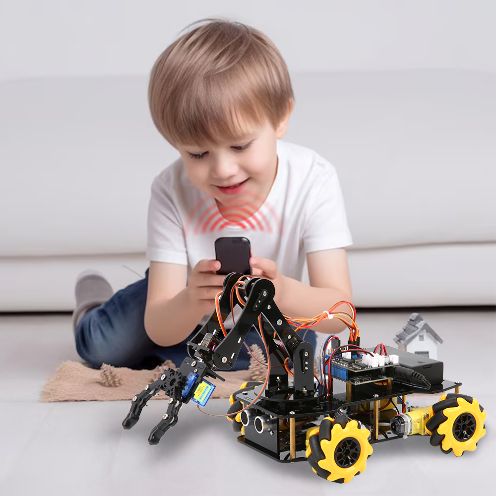 ACEBOOT WiFi IOT Project 4WD Mecanum Wheels Robot Arm Car Kit for Arduino STEM Education Kids Toys Coding Learning for Kids