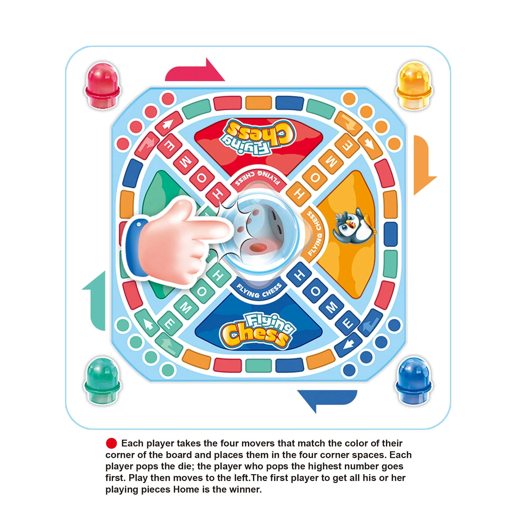Factory Wholesale Flying Chess Ludo Game Toy with Pop-up Dice Popper Kids Educational Interactive Board Game for Family Party Age 3+