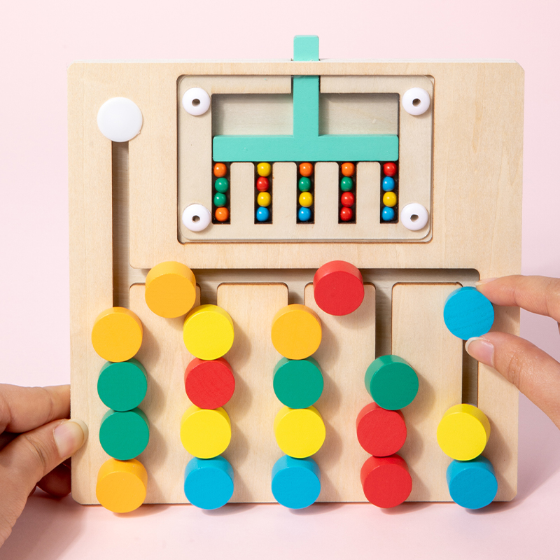Montessori Slide Puzzle Wooden Color Matching Board Logic Game Kids Travel Toys Preschool Learning Educational Birthday Gifts