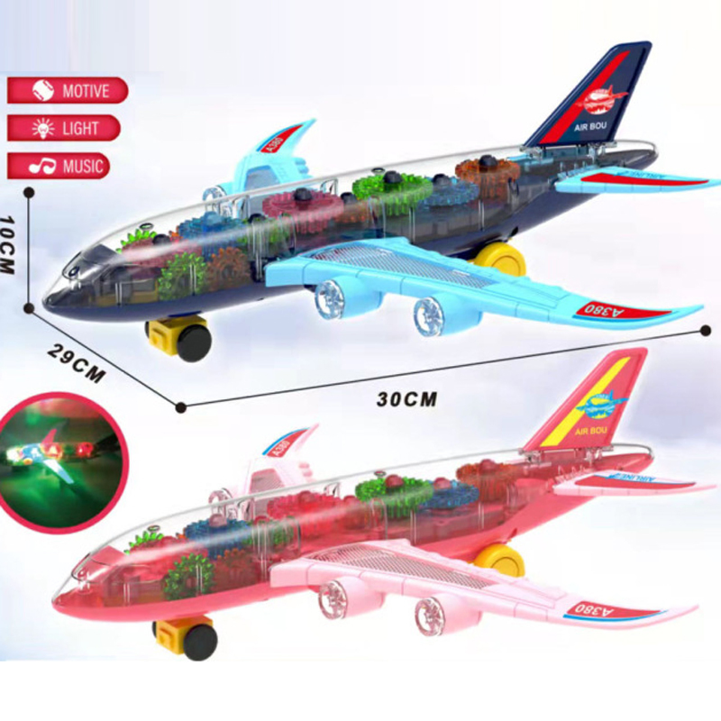 Tombotoys Transparent B/O Toy Airplane Universal Electric Aircraft Transparent Gear Airplane Model Music Light Plastic Airplane Gear Plane Toy