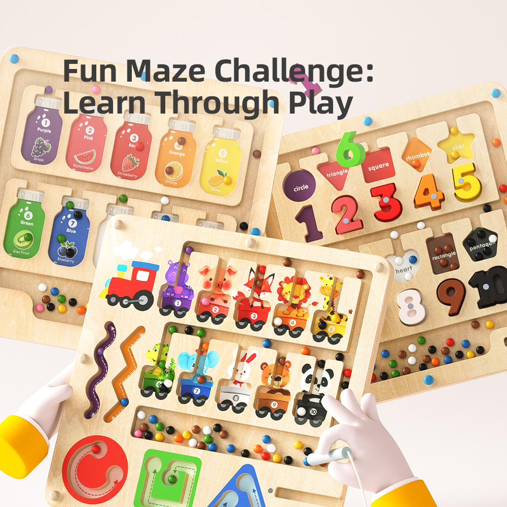Montessori Wooden Educational Toys for Toddlers 1-3 Years Sensory Train Magnetic Maze